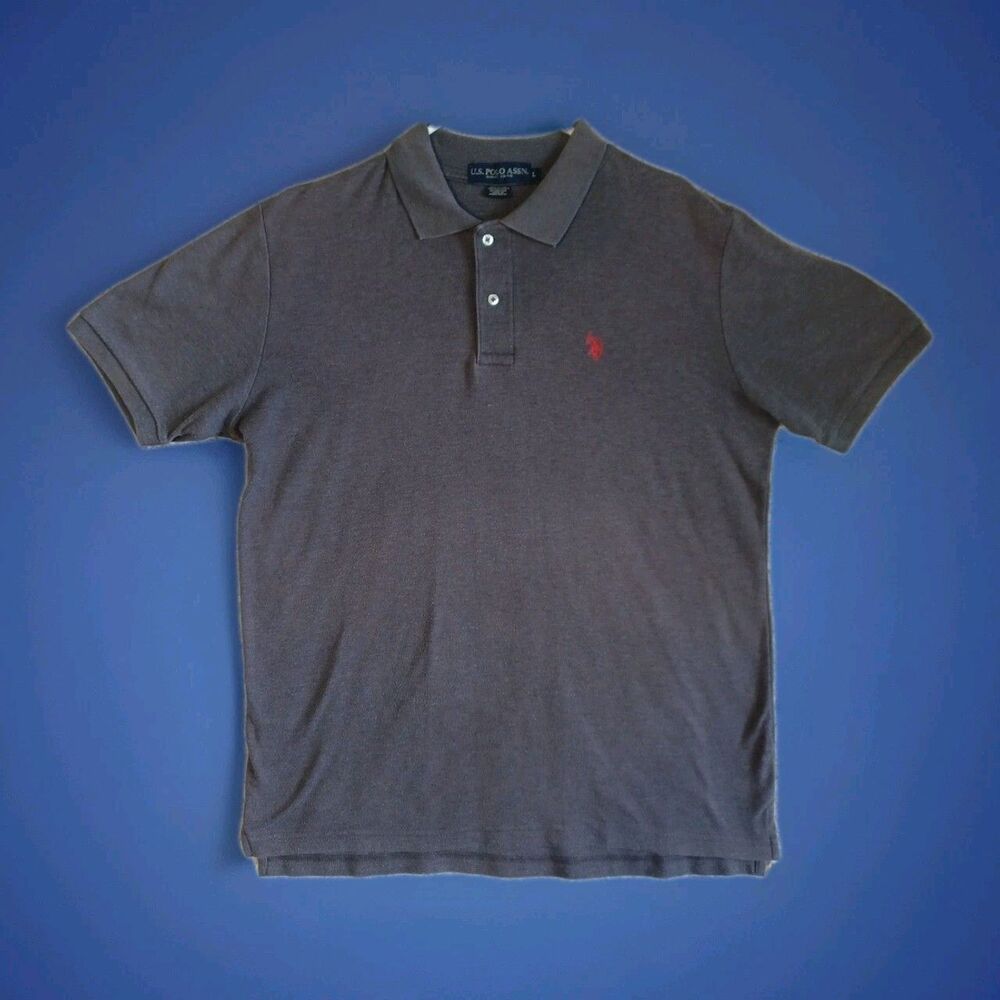 Mens Large L Gray Short Sleeve Embroidered Cotton Pique Polo